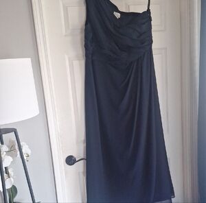 Bill Levkoff Elegant One-Shoulder Navy Dress